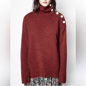 Zadig & Voltaire Namla Cashmere Sweater Burgundy Sweater Button Detail